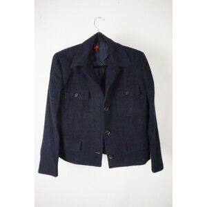Isaia Navy Blue Woven Fuzzy Cashmere Blend Womens Jacket Sz 40R BRAND NEW
